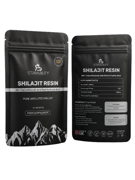 STRYVABILITY Shilajit Resin — front and back of pouch